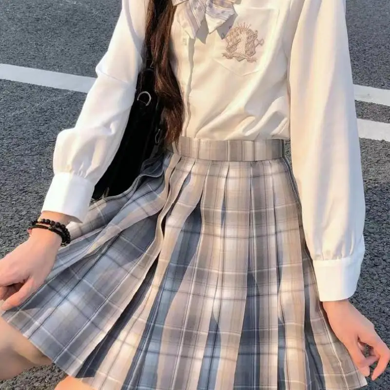 

Girls Jk Uniform Skirt Student Summer Plaid Pleated Harajuku College Style High Waist Cute Dance Mini Bow Knot Preppy Skirt