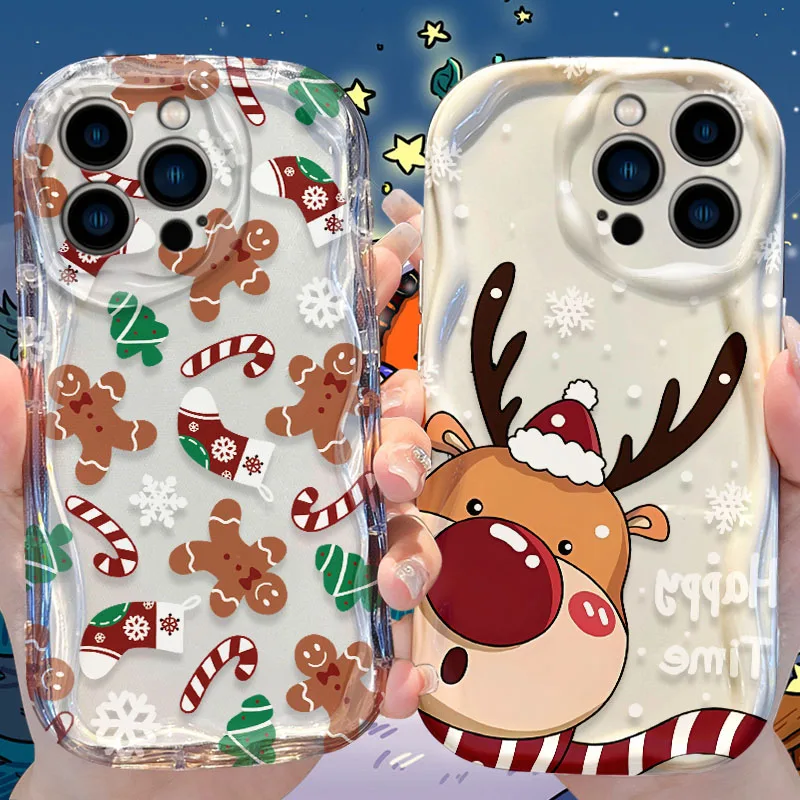 Christmas Pattern 3D Wave Case For iPhone 16 15 14 13 12 11 Pro Max Mini X XR XSMAX 8 7 6S Plus Soft Silicone Cover
