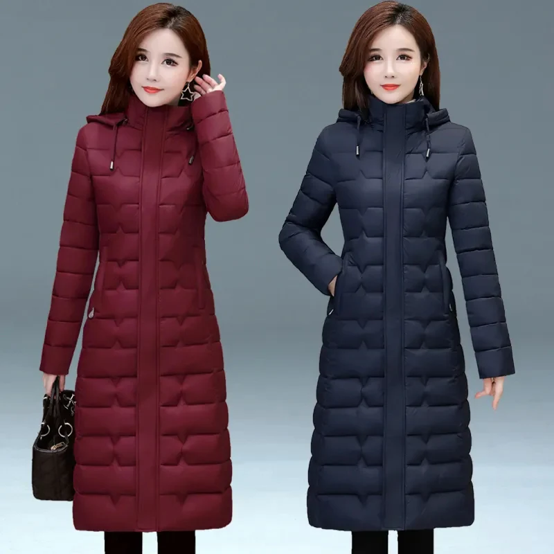 

Новинка, женское пуховое хлопковое пальто для женщин среднего возраста, осенне-зимняя длинная парка с капюшоном, пальто, женская Повседневная ветрозащитная Теплая стеганая куртка 4XL