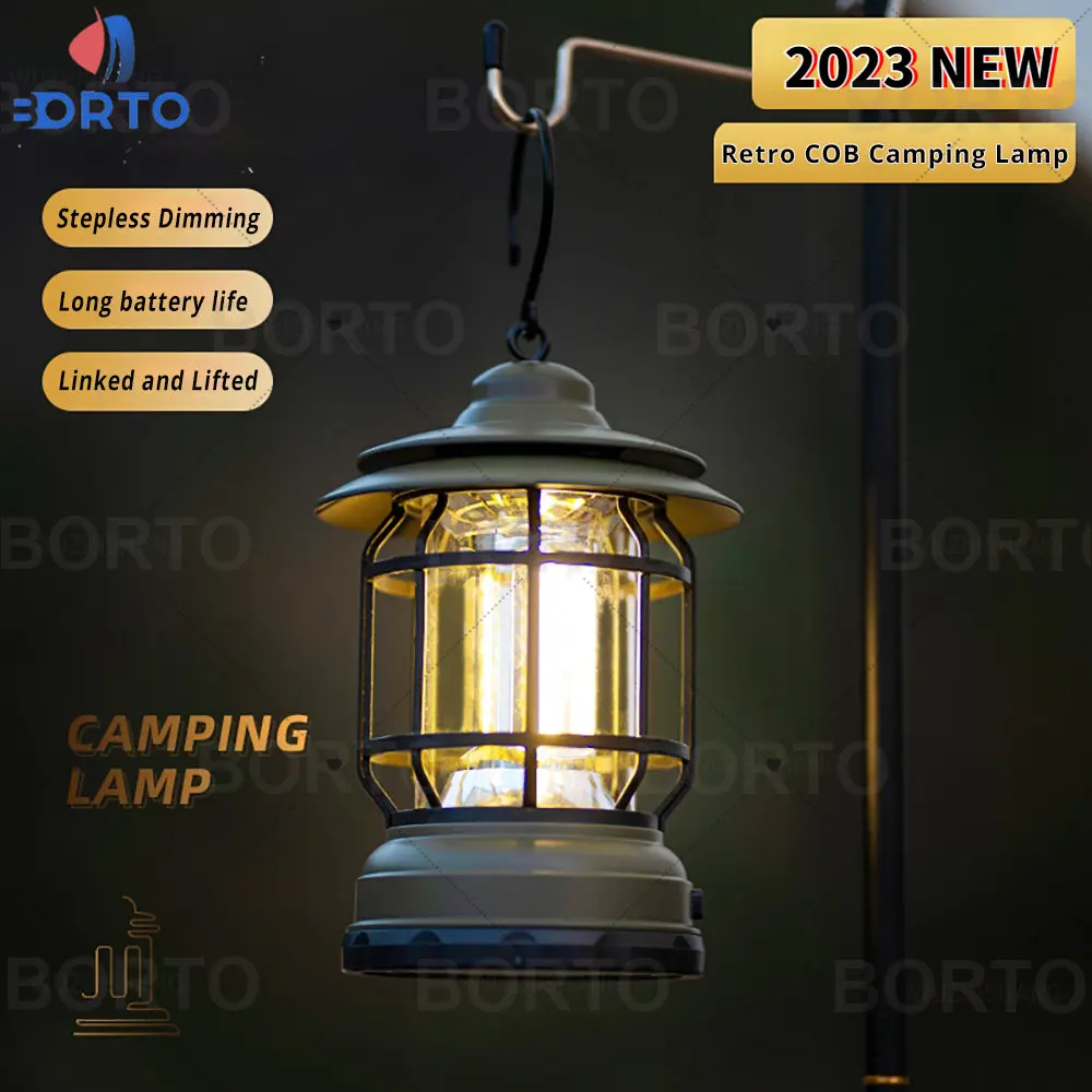 2023 New Camping Portable Retro Lantern Vintage Tent Lighting Lantern Decoration Waterproof Outdoor Garden Street Path Lawn Lamp