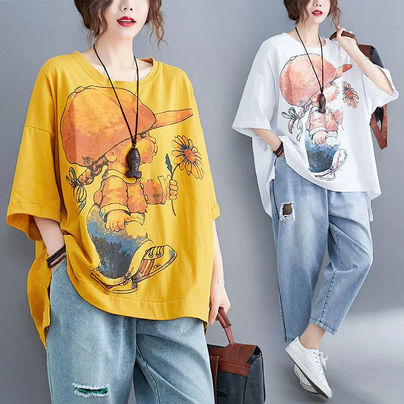 

Women T-shirt Summer Cartoon Tee Oversized Casual Loose Short-sleeved O-neck Tshirts Cute Girls Graphic T Shirt Plus Size Tops