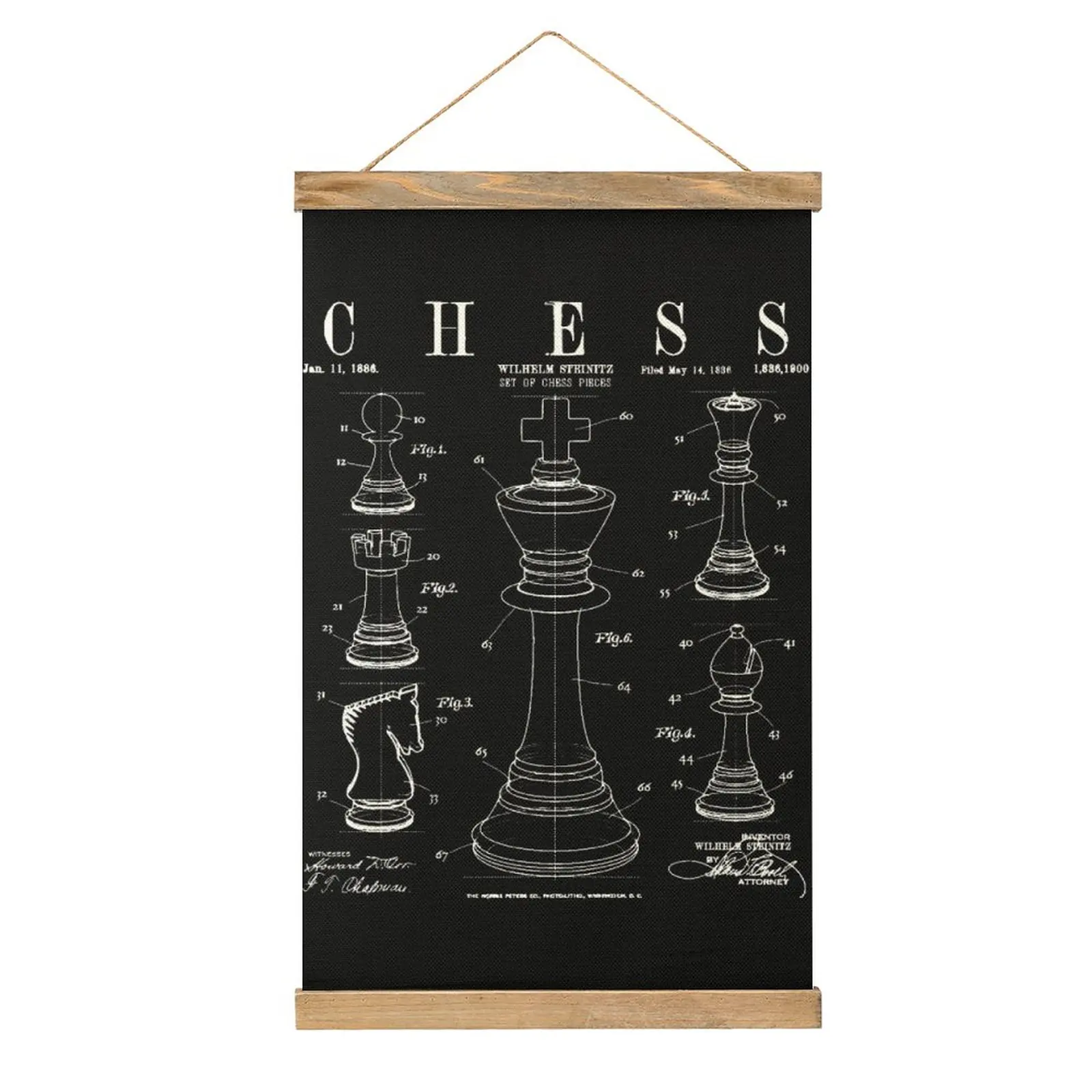 

Chess King And Pieces Old Vintage Patent Drawing Canvas Hanging Picture Unique Painting Living Room Picture Hanging Humor Graphi
