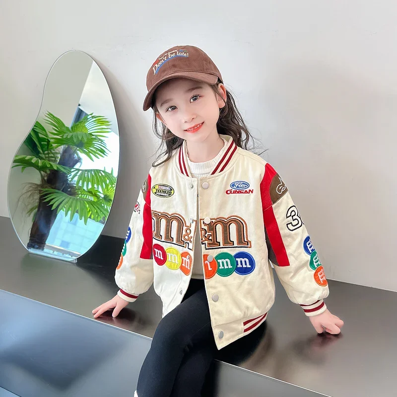 

Kids Embroider Bomber Jackets for Boys Girls 2023 Winter Children's Thickened Clothing Kids Letter Print Baseball Uniform Coats