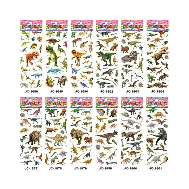

12 Sheets Bubble Stickers 3D Jurassic Dinosaurs Classic Toys Scrapbook Strawberry For Kids Gift Reward Notebook Stickers