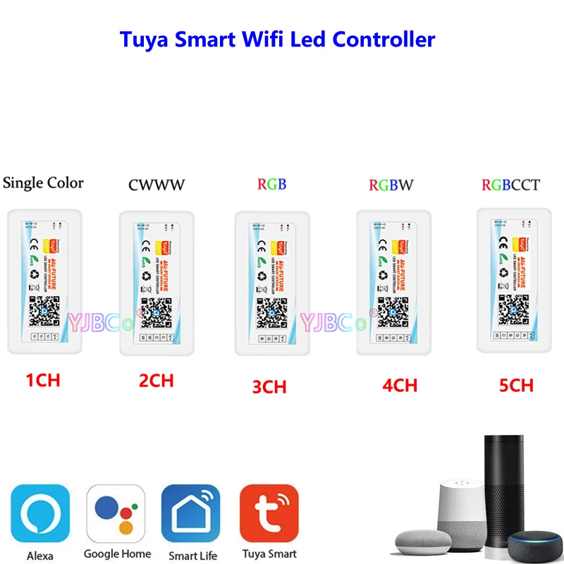 DC5-24V Smart Voice WIFI  LED Controller Tuya Alexa Google Home Dimmer For Single color/CCT/RGB/RGBW/RGB+CCT LED Strip Light