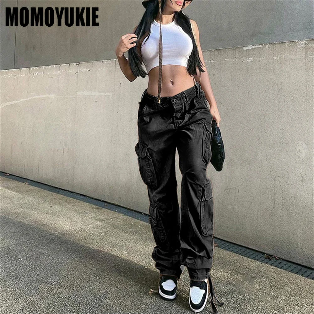 Джинсы-Багги женские с заниженной талией брюки-карго из денима множеством