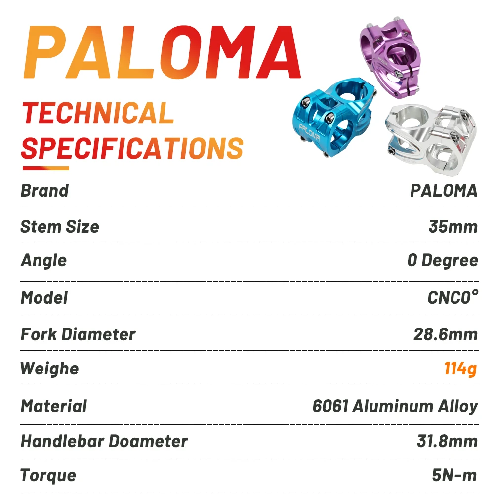 Велосипедный стержень PALOMA MTB CNC 0 градусов 35 мм руль ультралегкий короткий