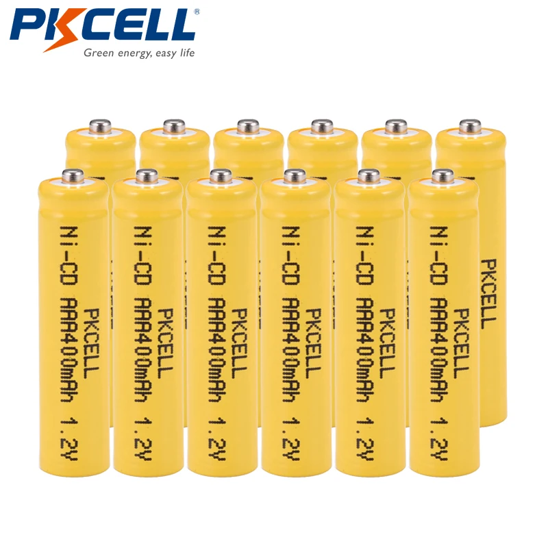 

PKCELL 12pcs/lot NiCd AAA 3A 400mAh 1.2V Ni-CD Rechargeable Battery Cell Button Top