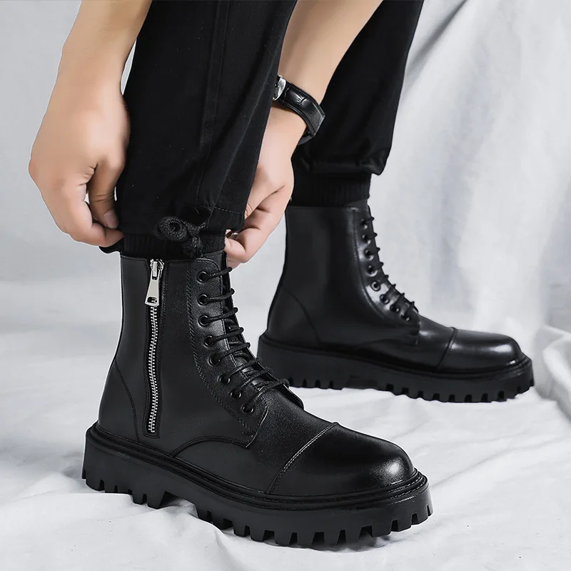 

New Thick-soled Martin Boots Men's Tide Ins Short Boots Motorcycle Boots Tooling Boots High-top 8-hole Genuine Leather Boots Men