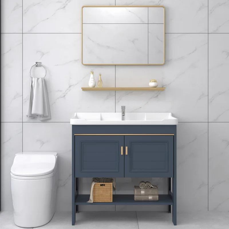 

Space aluminum gray blue bathroom cabinet combination cabinet toilet one floor washbasin washbasin cabinet bath cabinet
