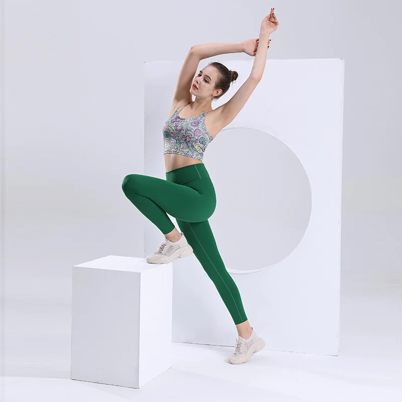 

Women's strappy body print beauty back yoga top no embarrassing line pants fitness two-piece suit pantalones de mujer leggings