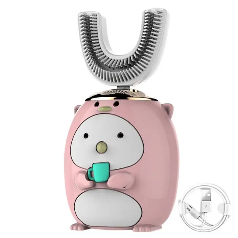 

U Shaped Tooth Brushing 60 Seconds Quick Clean Soft Silicone Kids Electric Toothbrush With Charging Cable 360-Degree Cleaning