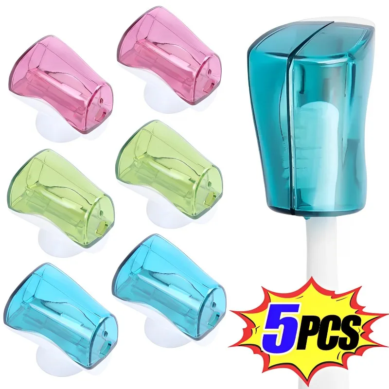 

5/1pcs Suction Cup Toothbrush Holder Wall Mount Rack Bathroom Product Toothbrush Cover Storage Creative Suction Cup Dustproof