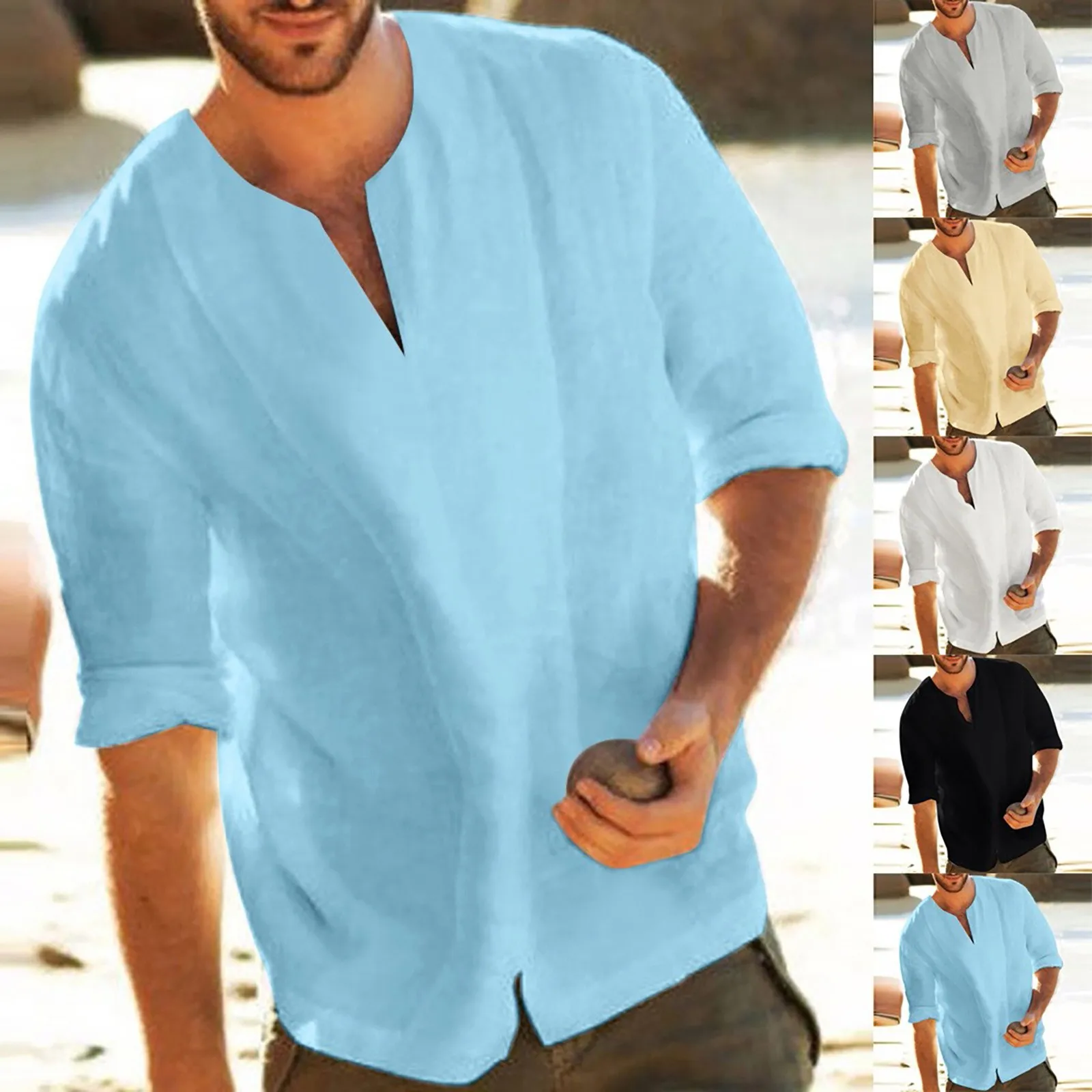 

2021 Hot Fashion Men's Linen Cotton Button Long Sleeve Loose Shirt Slim Fit Casual Male Shirts Pure Color Blouse Tops #3