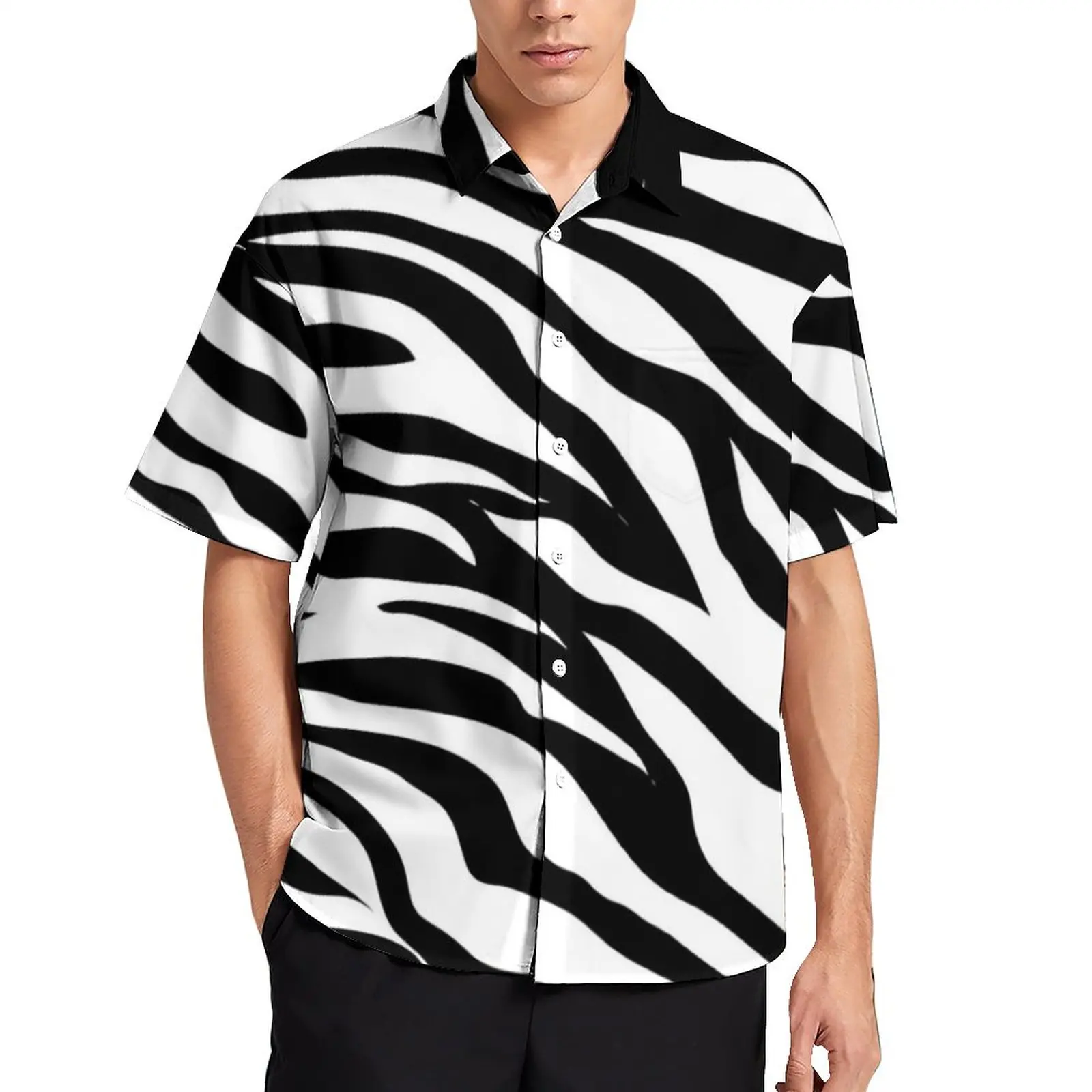 

Zebra Design Vacation Shirt Black And White Stripes Hawaii Casual Shirts Fashion Blouses Short Sleeve Custom Clothes Plus Size