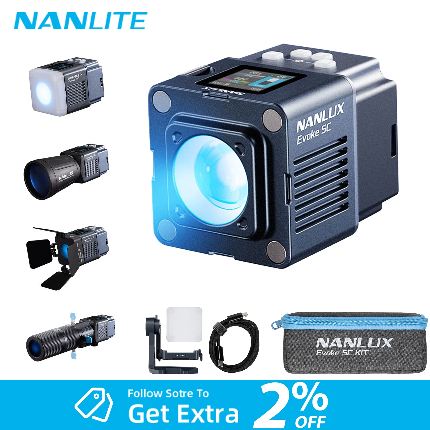 Фото NANLITE Evoke 5C: Портативный полноцветный RGB LED видеосвет, ручной заполняющий свет, двухцветный светильник для фотосъемки, атмосферная лампа для съемок №2