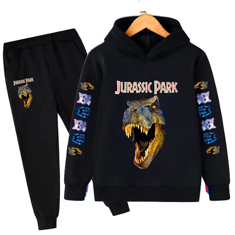 

Children Dinosaur Hoodies Pants Set Boys Girls Jurassic World Dominion Sweatshirts Hooded Kids Fashion Pullovers Clothes Suit