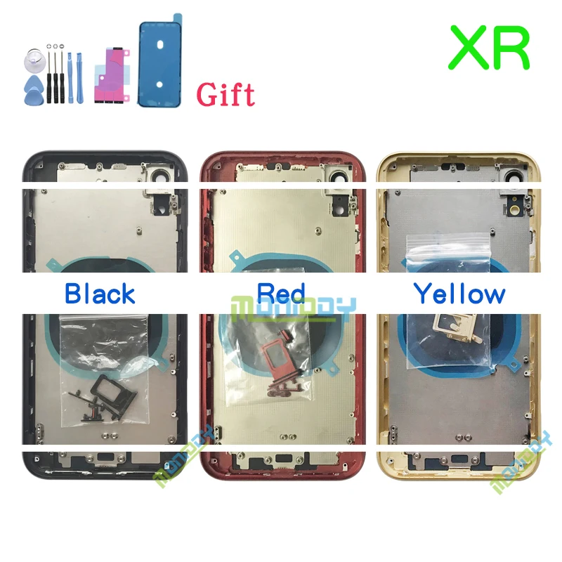 

AAA High Quality For Iphone XR Housing Cover Battery Door Rear Chassis Middl Frame With Back Glass + Tool Waterproof Sticker