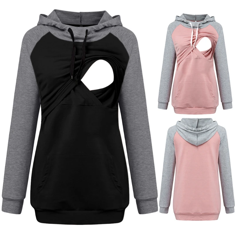 

Women's Fleece Maternity Clothes Sweatshirt Hoodie Long Sleeve Breastfeeding Pregnancy Tops Kangaroo Pocket Women's Clothing