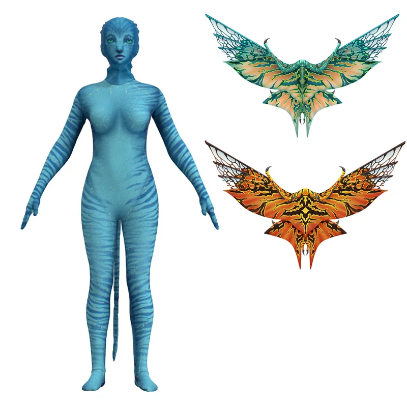 Wing Avatar 2 Cosplay Costume Jake Sully Neytiri Spandex Zentai Suit Battle Bodysuit Jumpsuit Halloween Costume Women Girls
