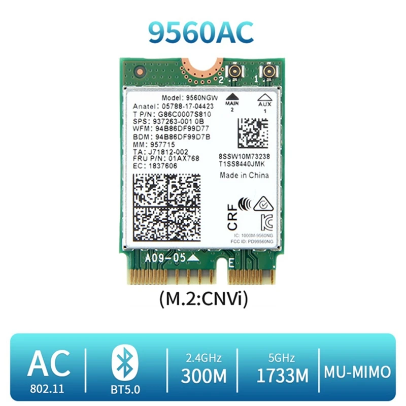 9560NGW Wi-Fi карта + антенна 9560 Мбит/с беспроводной AC 2 4 двухдиапазонный 5 0G 5G BT 802.11Ac M.2