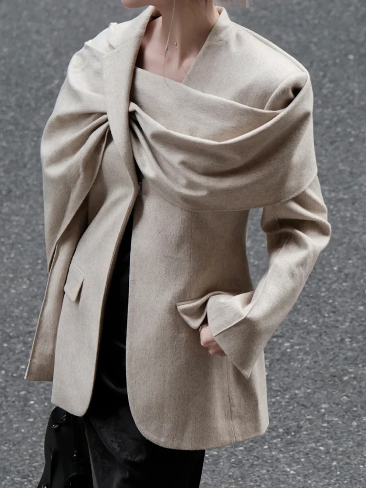 IEQJ однотонные лоскутные блейзеры с нерегулярным шарфом и воротником для женщин