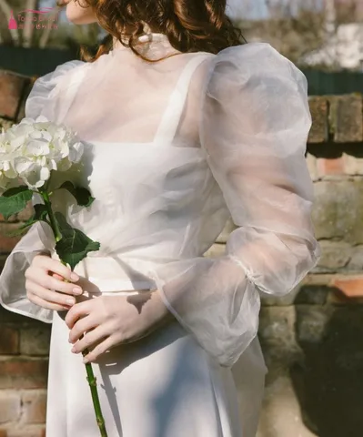 Свадебная накидка из прозрачной органзы, топ с объемными рукавами, Современный Свадебный топ с бантом и поясом для невесты, отдельные