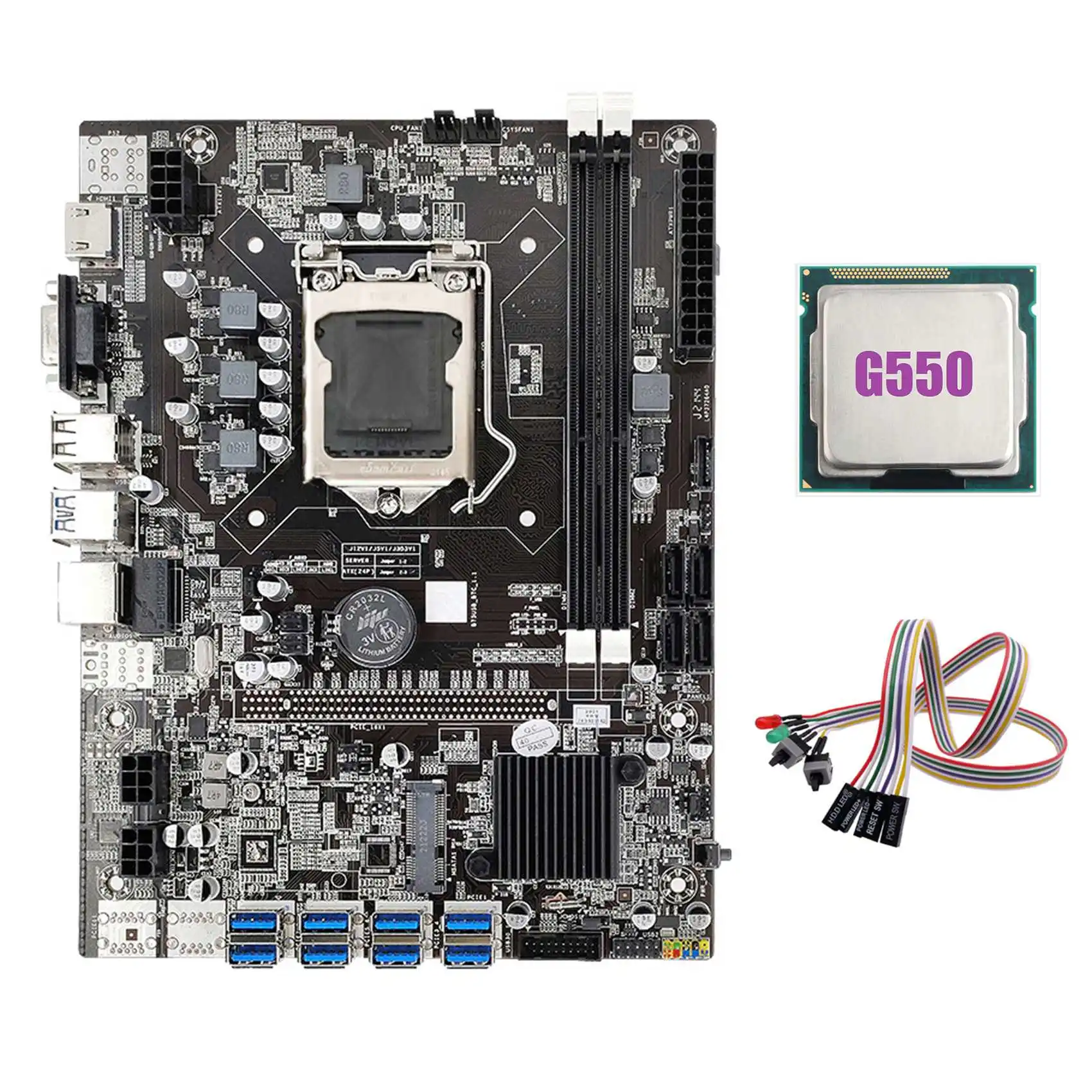 

B75 ETH Mining Motherboard 8XPCIE to USB+G550 CPU+Dual Switch Cable with Light LGA1155 DDR3 B75 USB Miner Motherboard