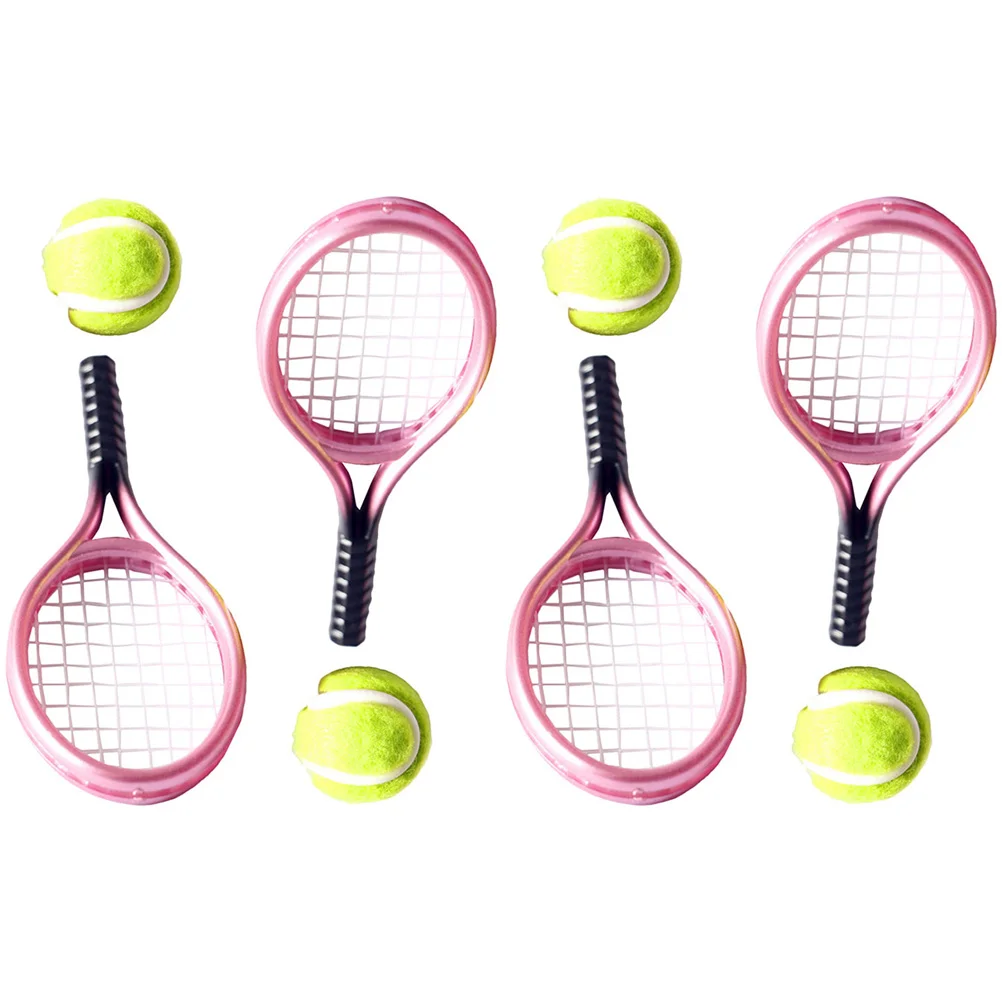 

4 комплекта мини-комплектов для домашнего тенниса, миниатюрные теннисные ракетки, мини-теннисные мячи, реквизит для фотографии