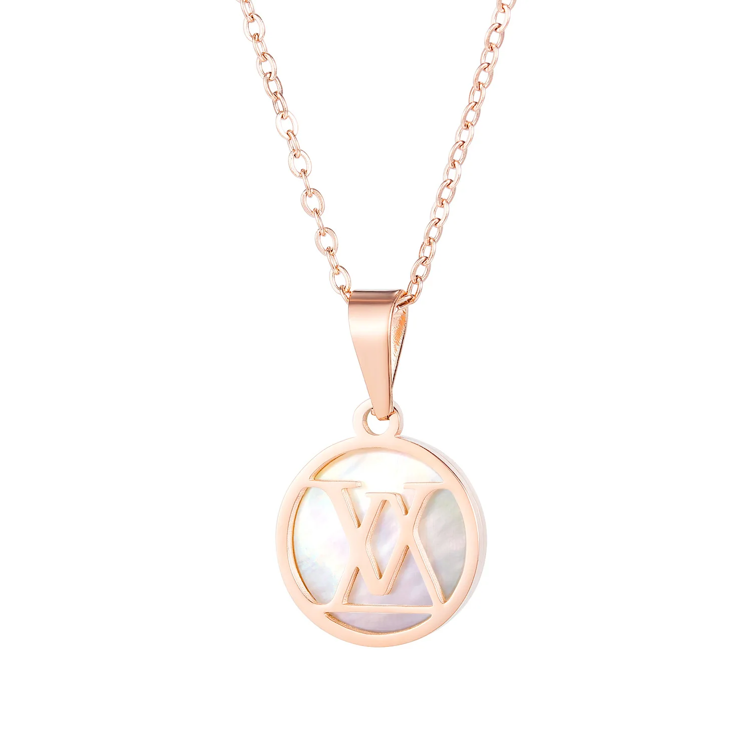 

Fashion Round Shell Pendant Clavicle Chain Simple Titanium Steel Necklace for Women