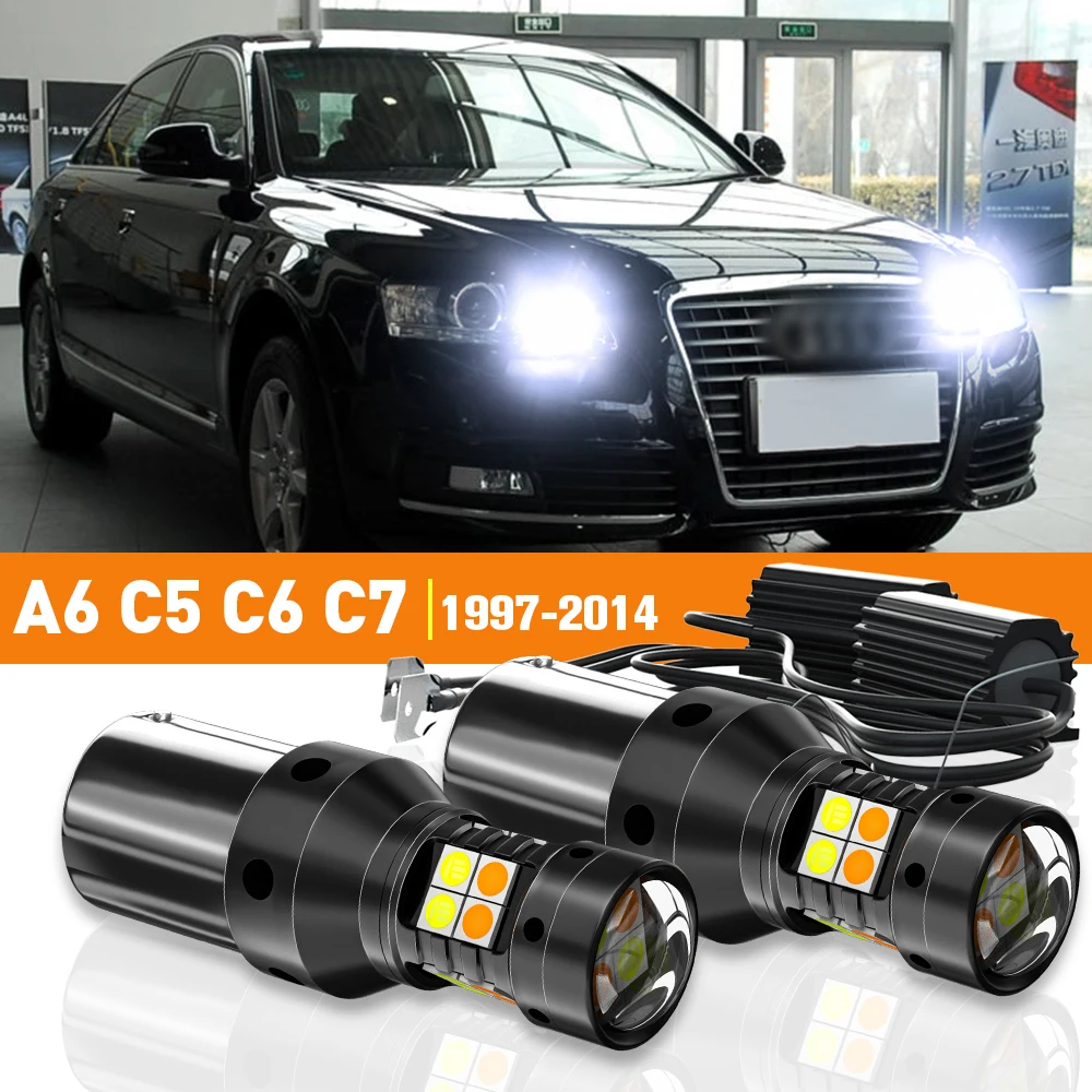2 sztuki podwójnego kierunkowskazów LED + światła do jazdy dziennej DRL Audi A6 C5 C6 C7 1997-2014 2005 2006 2009 2010 Akcesoria Canbus