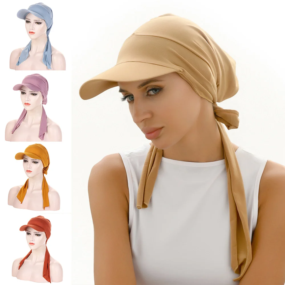 

Muslim Multicolor Hijab Outdoor Women's Sun Hats Fashion Baseball Cap Soft Turban Classic Brim Headscarf Sunshade Free Shipping