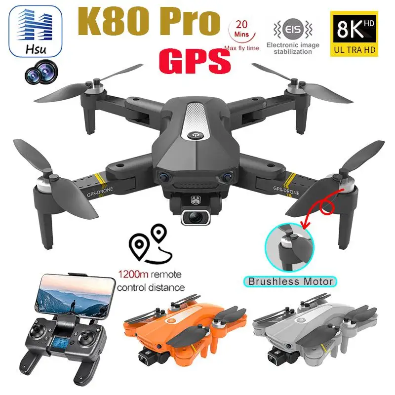 

Квадрокоптер K80 Pro складной с GPS и двойной камерой 8K