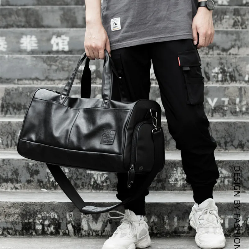 New Business Soft Leather Men's Travel Bag Large Capacity Duffel Bag Male Sports Fitness Gym Bag Texture Shoulder Crossbody Bag