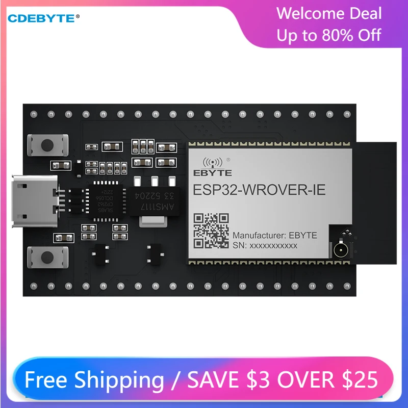 

ESP32 Test Board CDEBYTE ESP32-WROVER-IE-TB USB Interface 2.4~2.5GHz Support IEEE802.11b/g/n