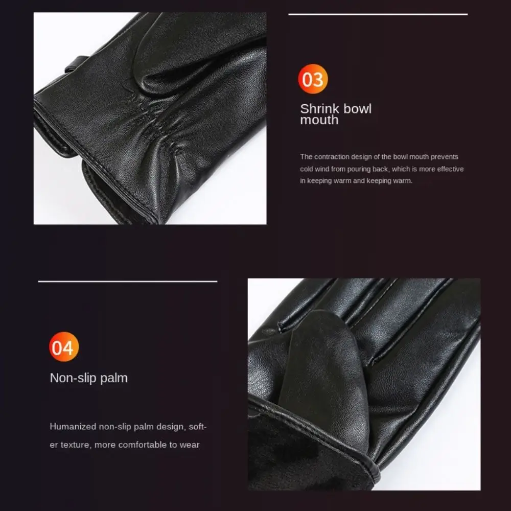 Фото Fashion PU Leather Gloves Windproof Waterproof Full Finge Driving GlovesThicken Outdoor Sports Winter Warm Touch Screen Gloves №4