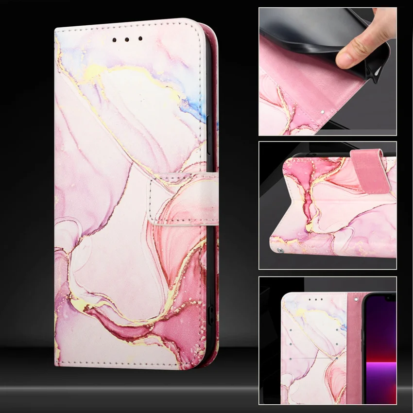 Мраморный кожаный чехол-книжка с бумажником для карт Xiaomi Mi 12 Lite Pro POCO X3 NFC M3 M4 X4 5G Redmi