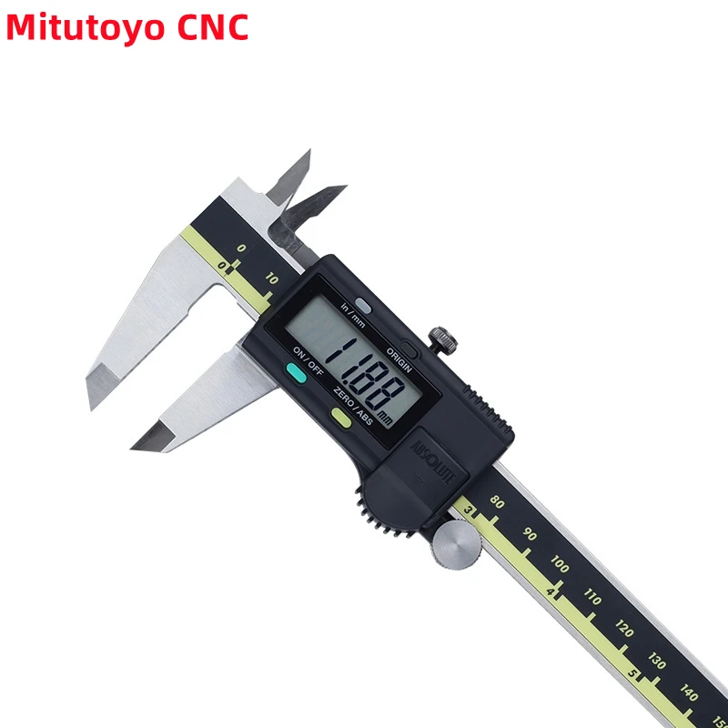 

Mitutoyo CNC Digital Caliper Absolute 500-196-20 Stainless Steel Battery Powered Inch/Metric 6" Range -0.001" Accuracy 0.0005"