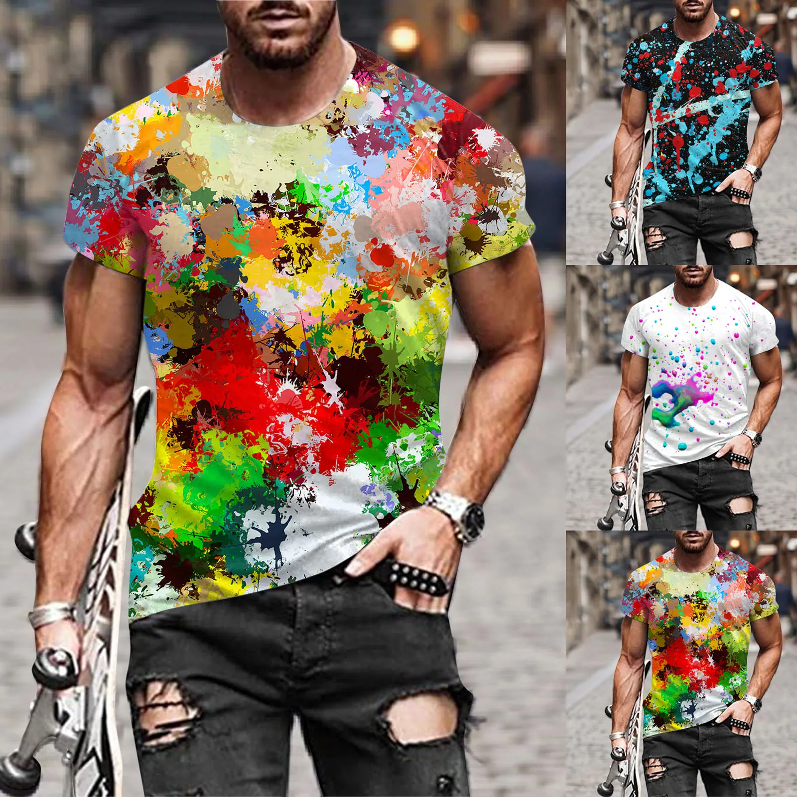 

Футболка мужская с круглым вырезом, модная Повседневная рубашка с коротким рукавом, топ с принтом, модная блузка, весна-лето