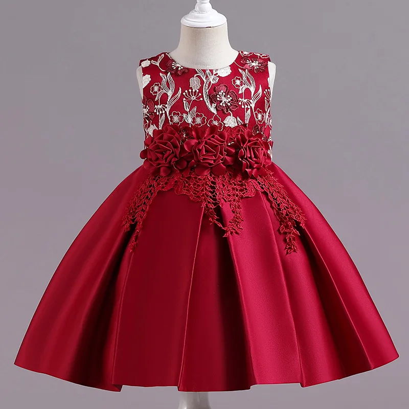

Новое поступление 2022, летние платья для девочек без рукавов с цветочной вышивкой, розовые, красные, синие, дизайнерские Элегантные вечерние ...