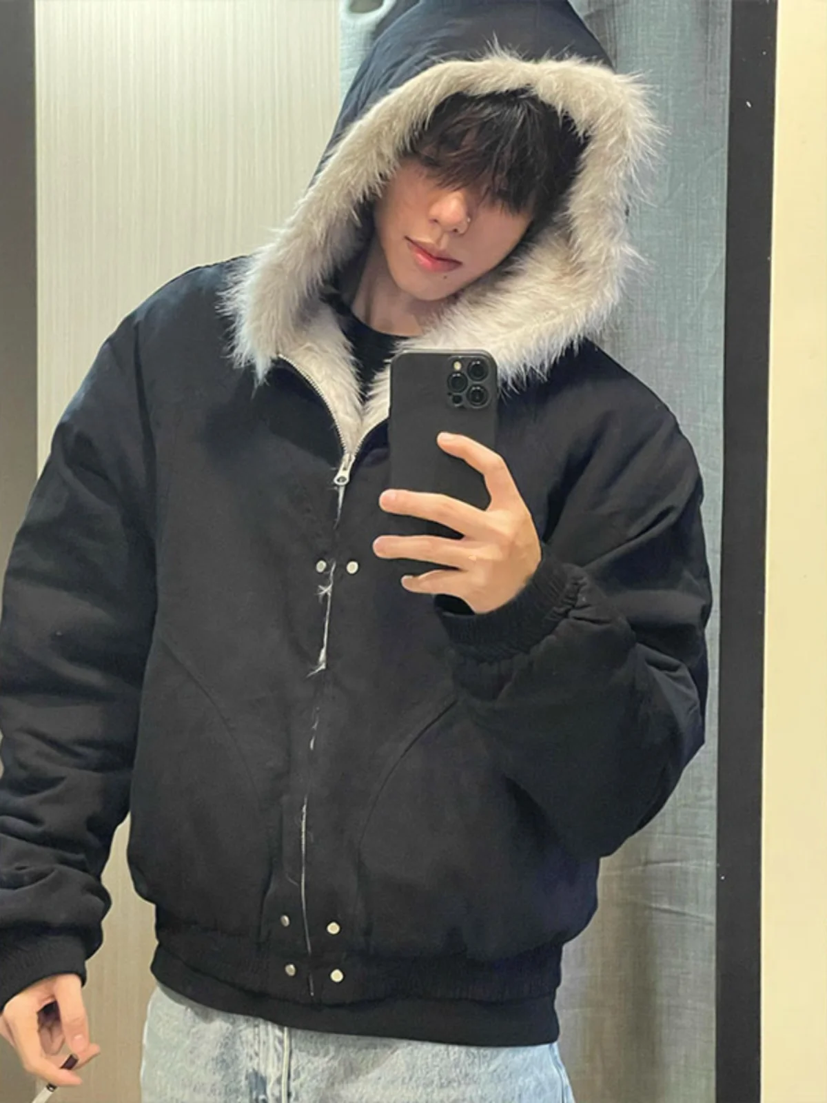 Куртка с хлопковой подкладкой и капюшоном меховым воротником Mountain Carving мужская