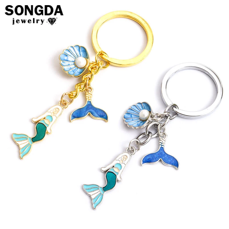 

Fashion Sea Mermaid Shell Pearl Keychain Enamel Marine Life Fishtail Keyring Women Backpack Bag Cute Decoration Birthday Gifts