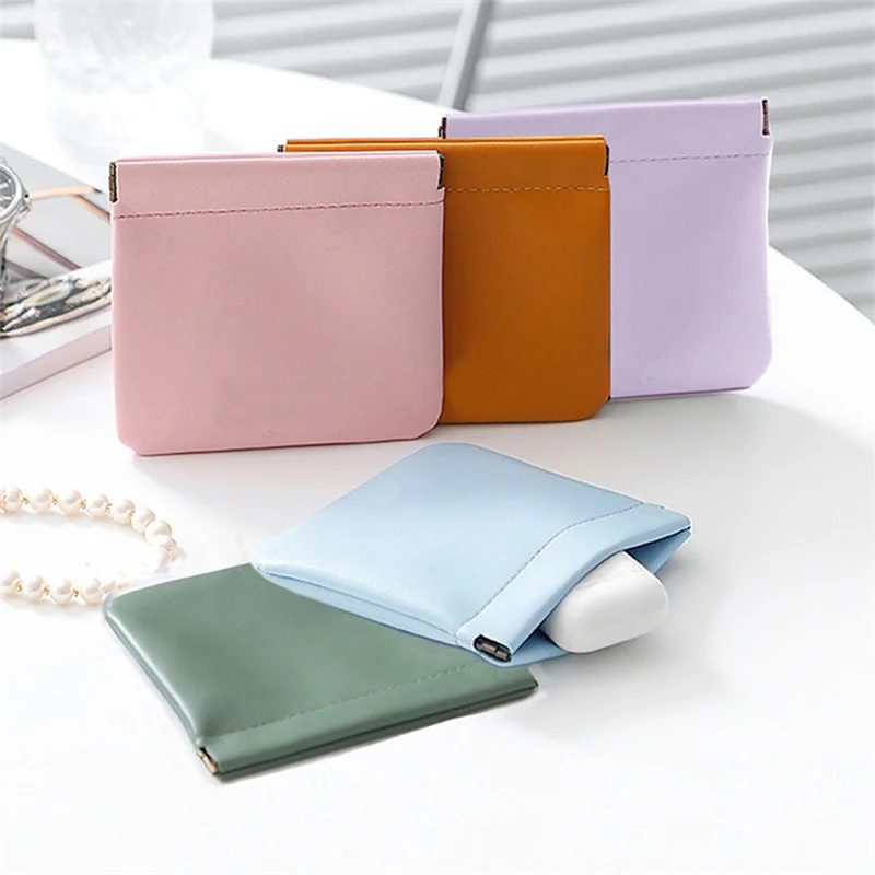 

Automatic Closing Storage Pouch Leather Cable Organizer Bag Sealing Coins Keys Organizer Bag Jewelry Earphone Lipstick Pouch