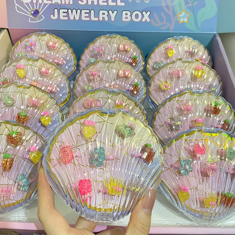 New Mermaid Shell Jewellery Box Simulation Ring Hairpin Accessories Girls Princess Play House Toy For Girlfriends Gift