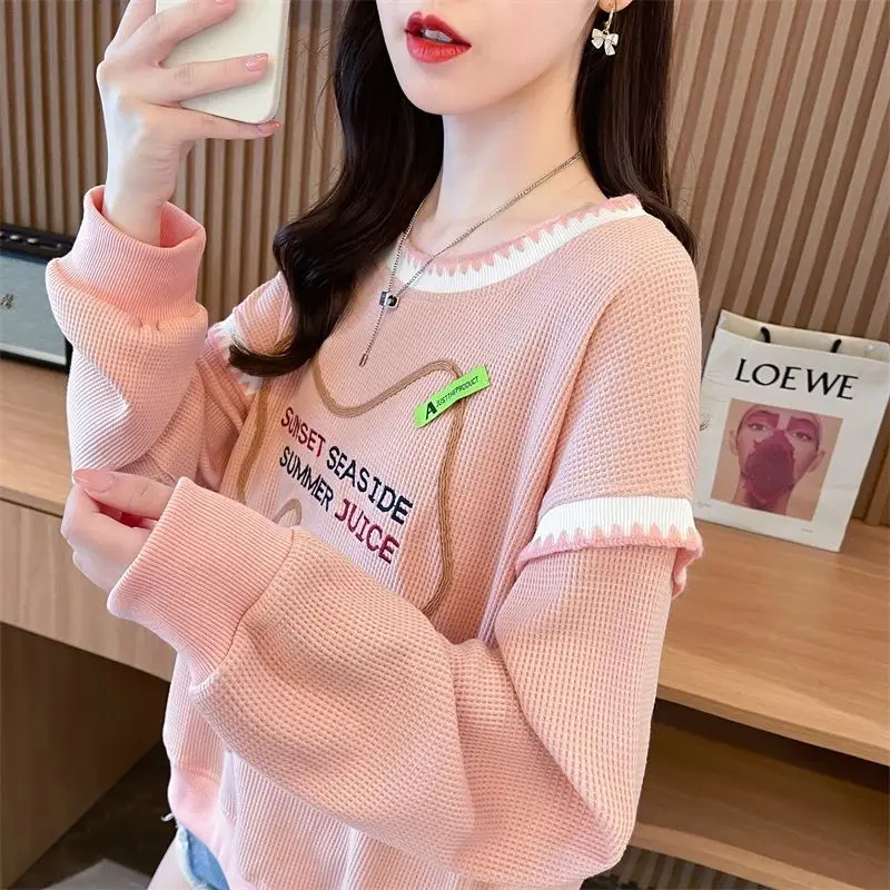 Женские модные корейские свитшоты с круглым вырезом в стиле пэчворк