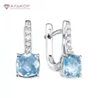 Серьги 2021 тренд из родированного серебра 925 с натуральными топазами sky blue и с фианитовой обсыпкой