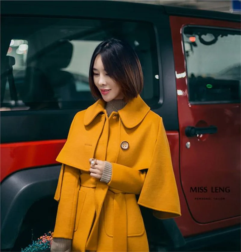 Женское шерстяное пальто с лацканами