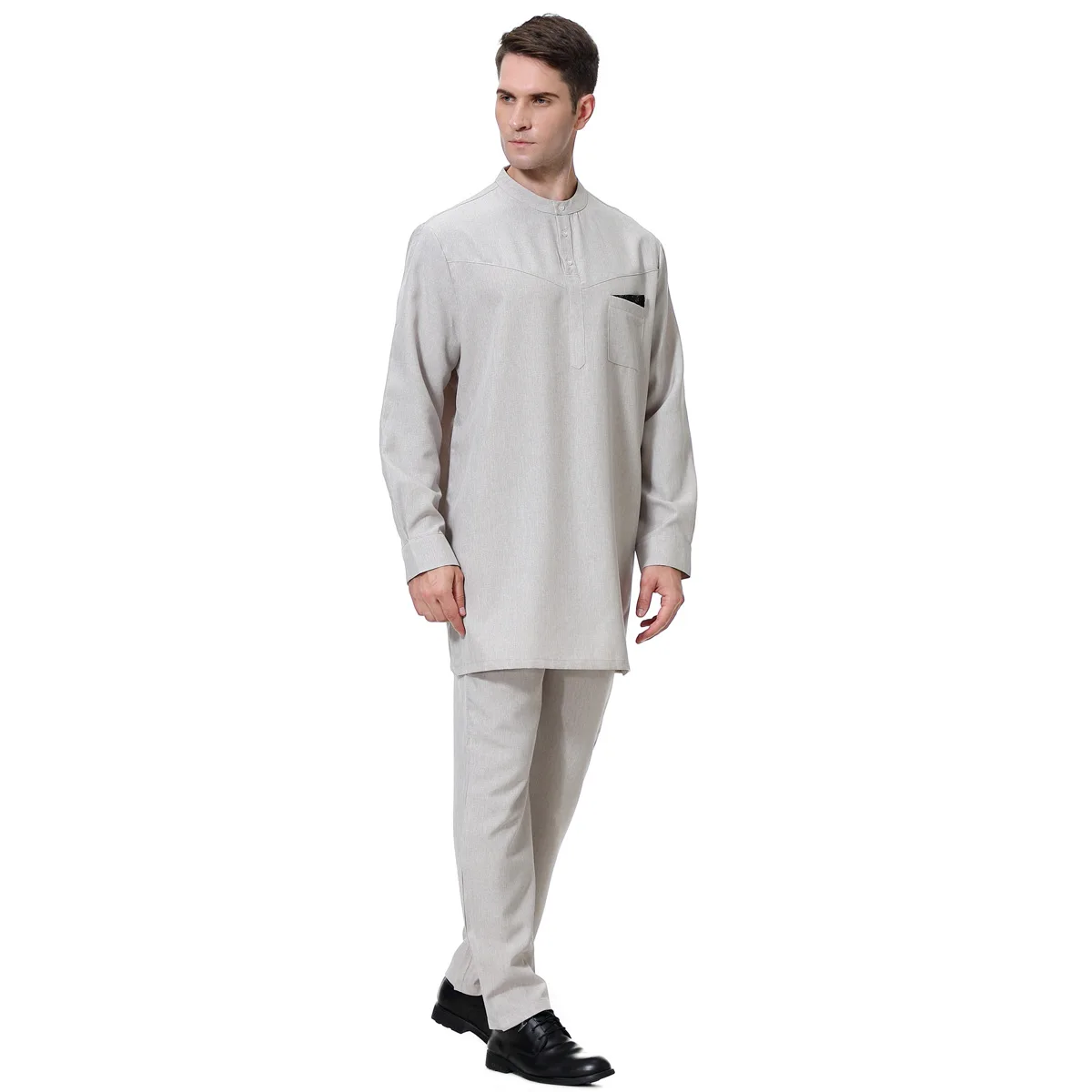Muslim Fashion Men Robes Top Pants 2 Piece Set Jubba Thobes Qamis Homme Arabic Kaftan Men Islamic Clothing Kurta Abayat 2022