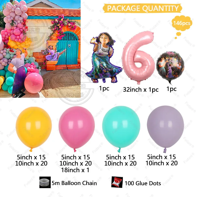 Hot-sale Encanto Mirabel Birthday Foil Balloon Garland Arch Kit Pink Number Balls 1-9 Baby Shower Party Decorations Air Globos images - 6