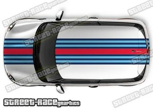

For 1Set Mini Martini style racing stripes bonnet & roof stickers graphics Cooper